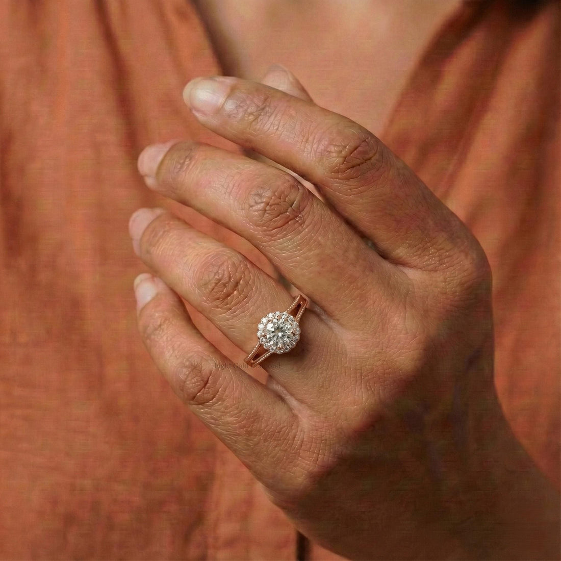 Round Lab Grown Diamond Floral Engagement Ring