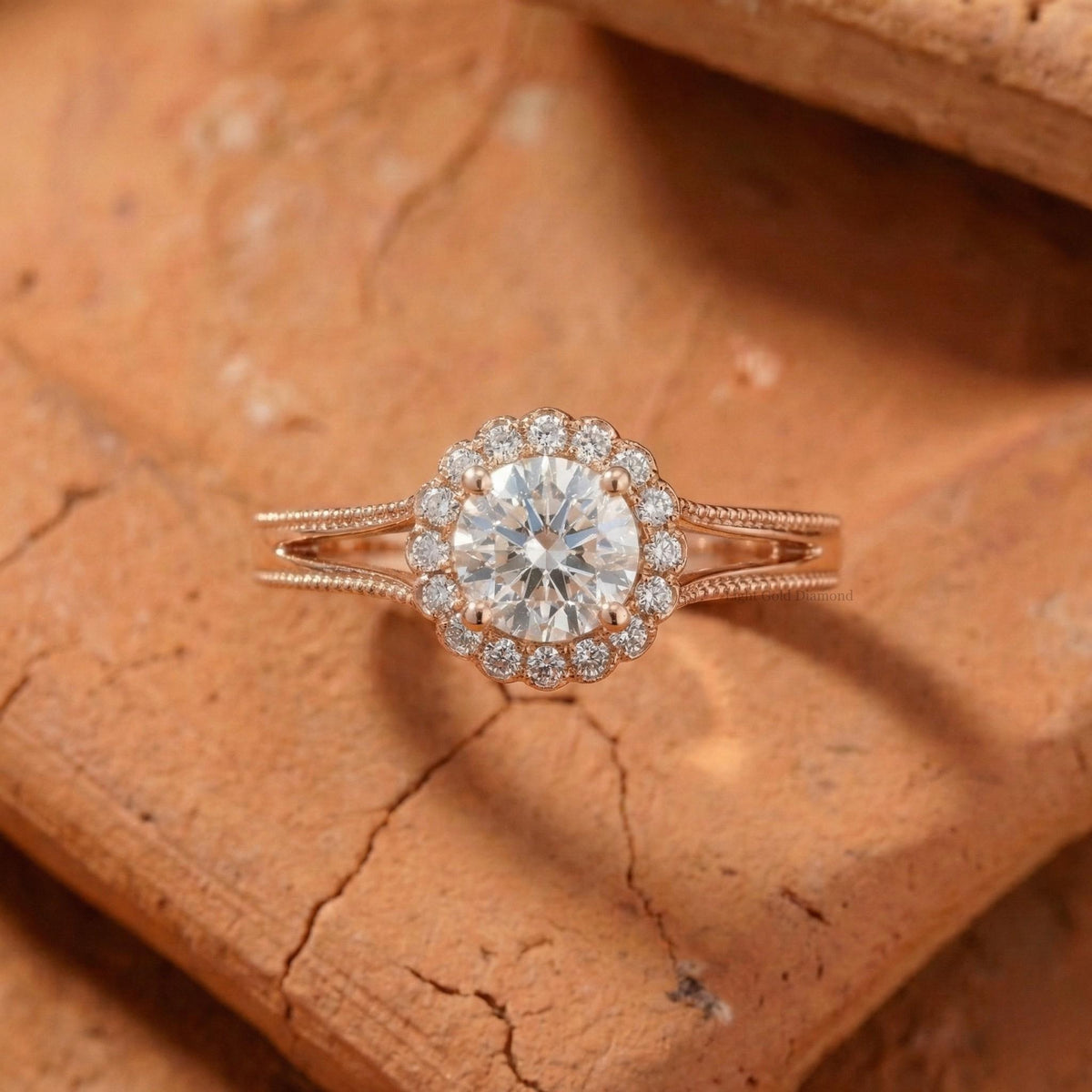Round Lab Grown Diamond Floral Engagement Ring