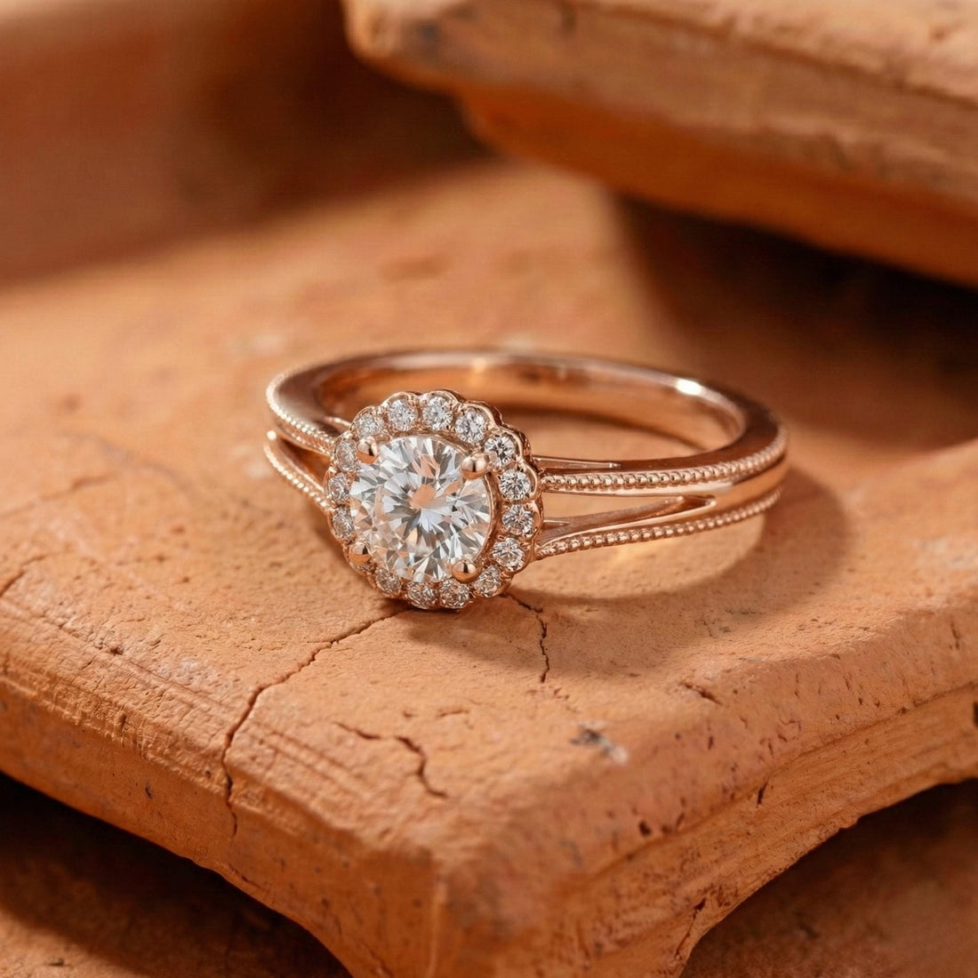 Round Lab Grown Diamond Floral Engagement Ring
