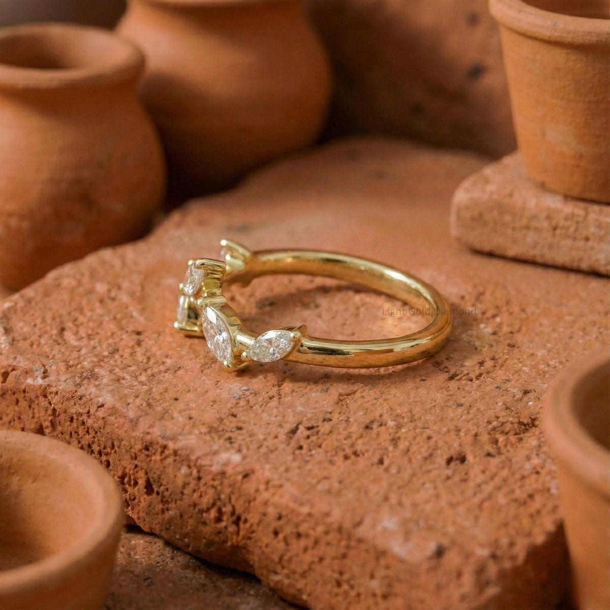 Marquise Lab Grown Diamond Nature Inspired Wedding Band
