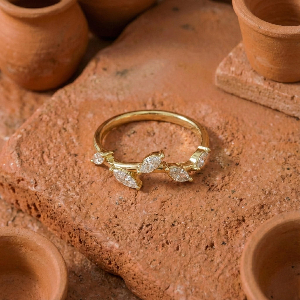 Marquise Lab Grown Diamond Nature Inspired Wedding Band