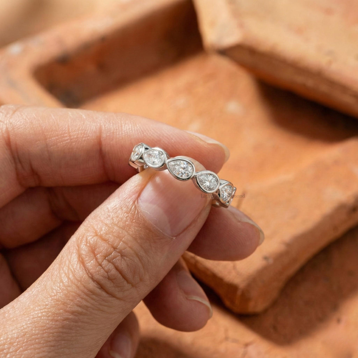 Lab Grown Pear Diamond Bezel Set Eternity Band