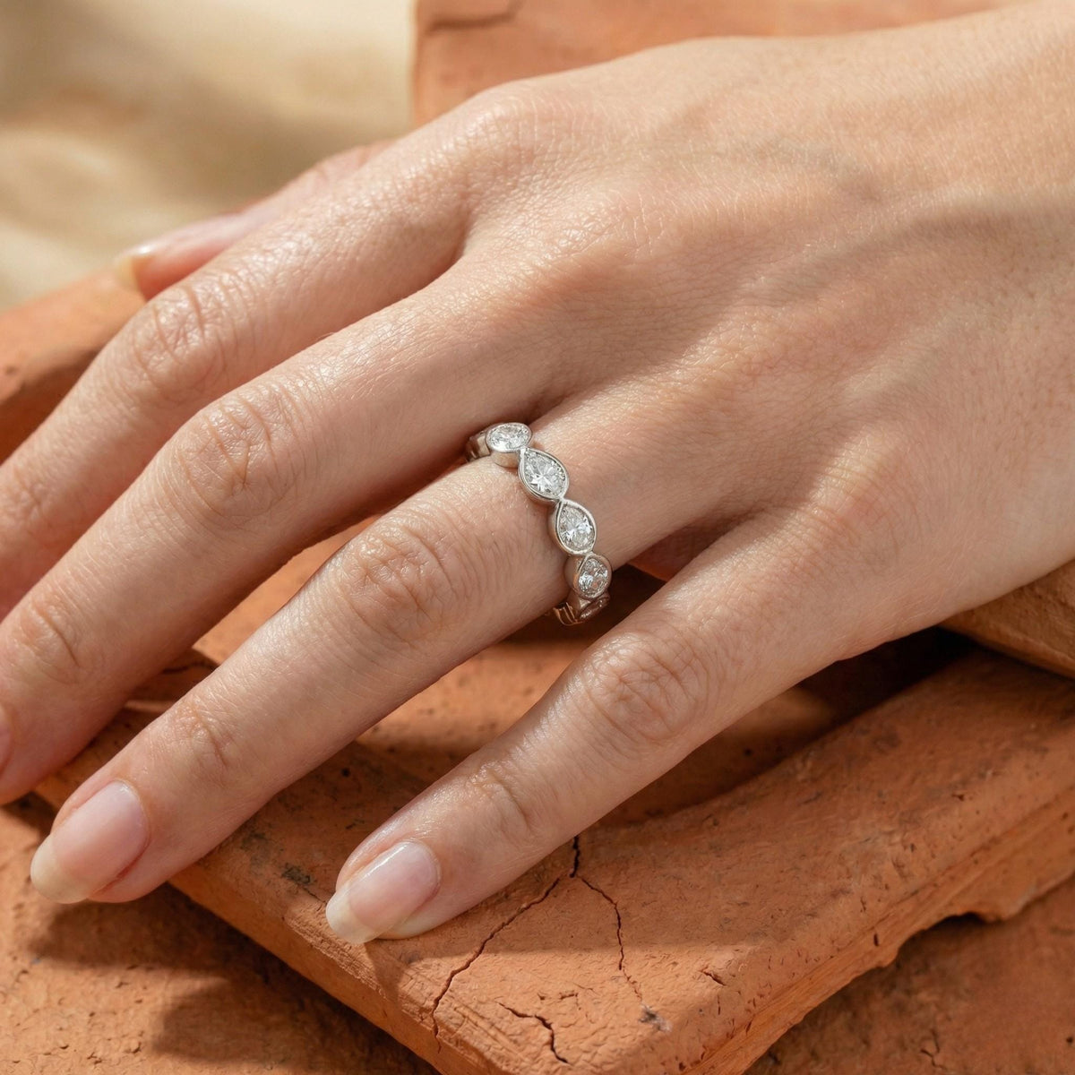 Lab Grown Pear Diamond Bezel Set Eternity Band