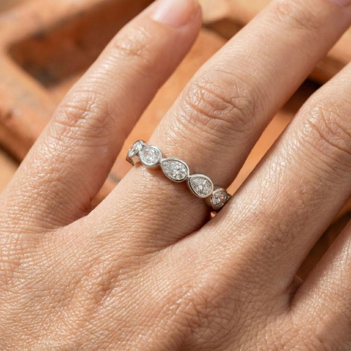 Lab Grown Pear Diamond Bezel Set Eternity Band