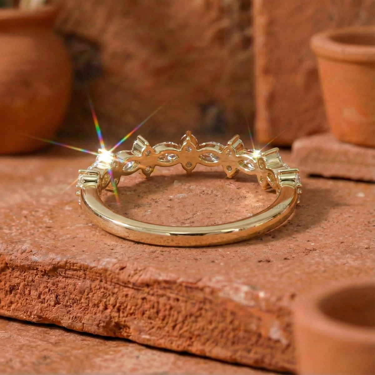 Marquise & Round Cut Lab Grown Diamond Half Eternity Band For Bridal Gift