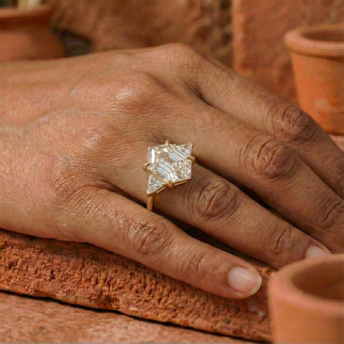 Hexagon Cut Lab Grown Diamond Engagement Ring