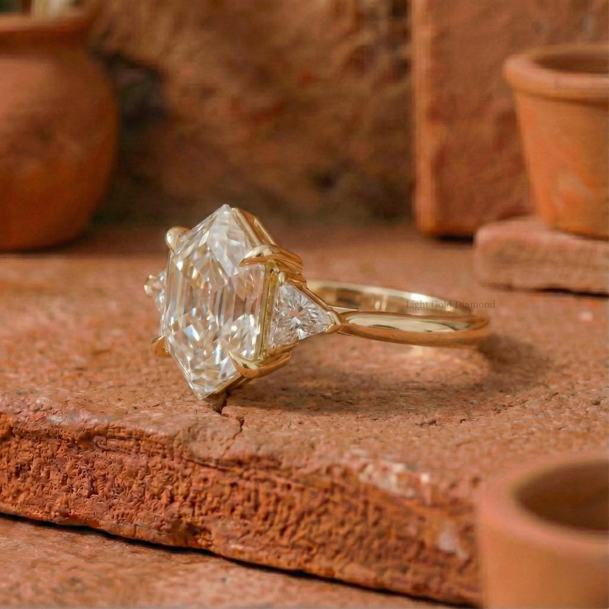 Hexagon Cut Lab Grown Diamond Engagement Ring