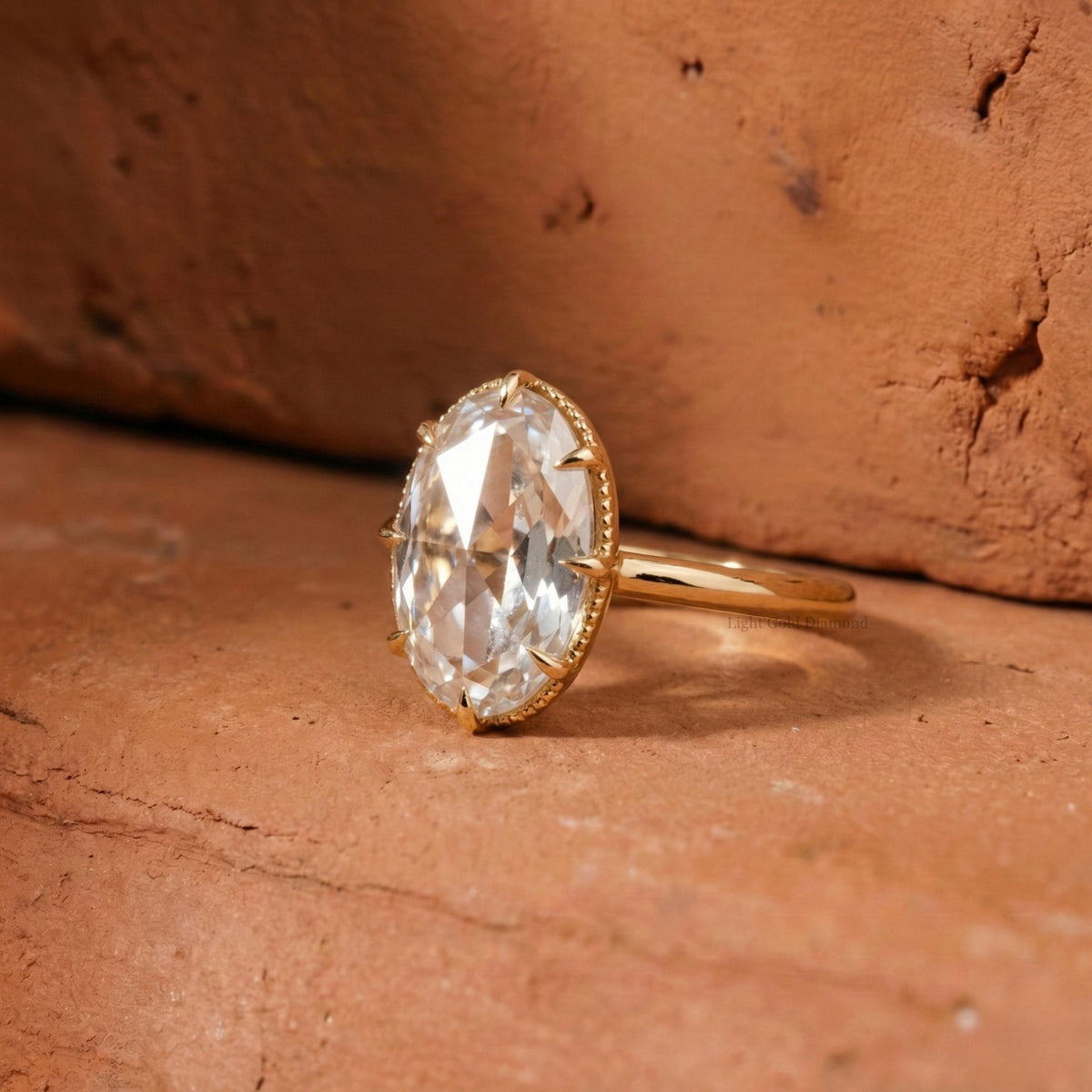 Old Mine Oval Cut Lab Grown Diamond Solitaire Engagement Ring