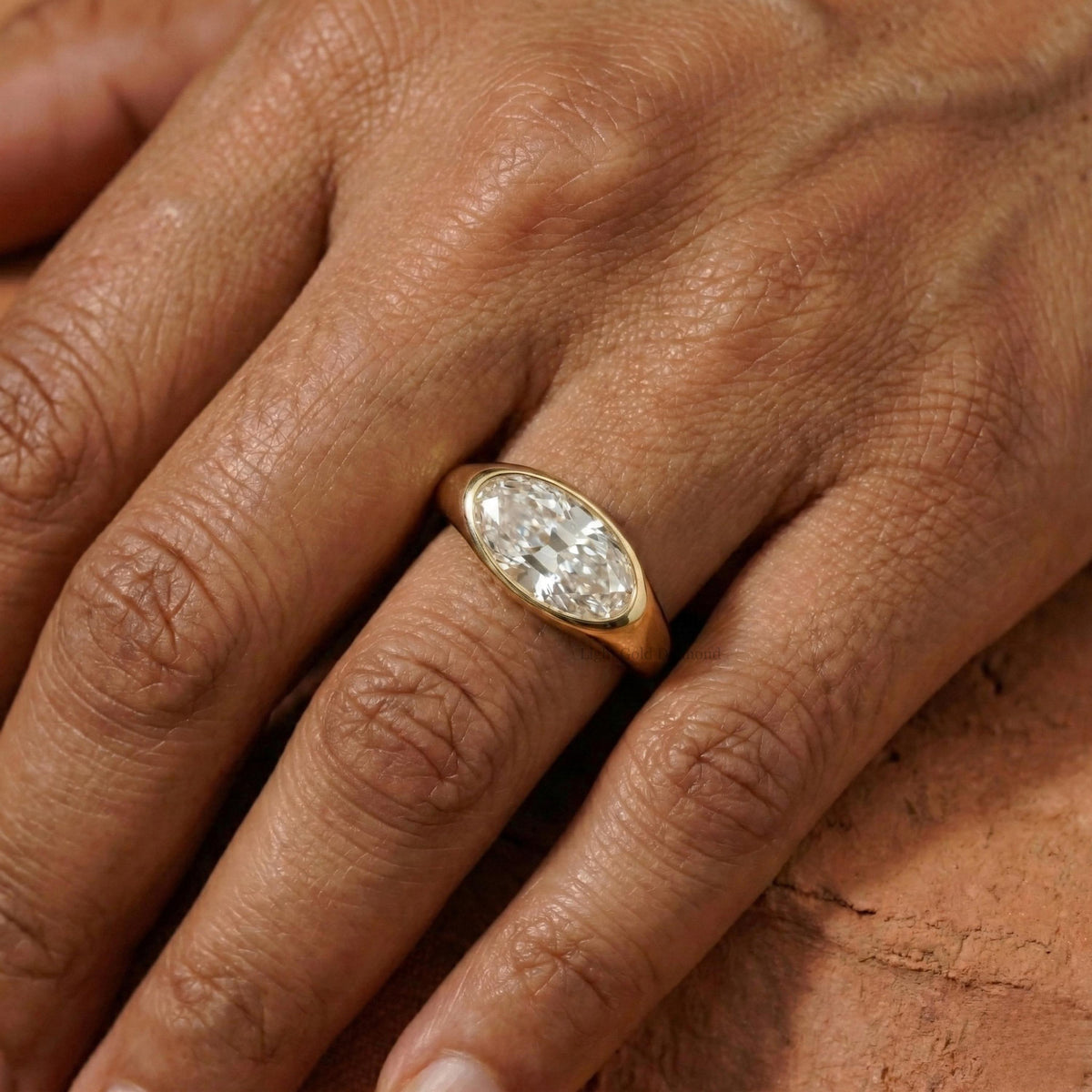 Old Mine Moval Cut Lab Grown Diamond East West Solitaire Ring