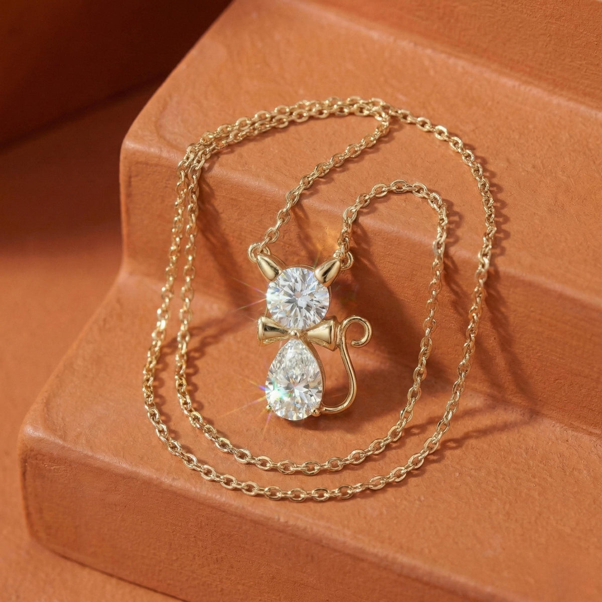 Round & Pear Cut Lab Grown Diamond Cat Necklace
