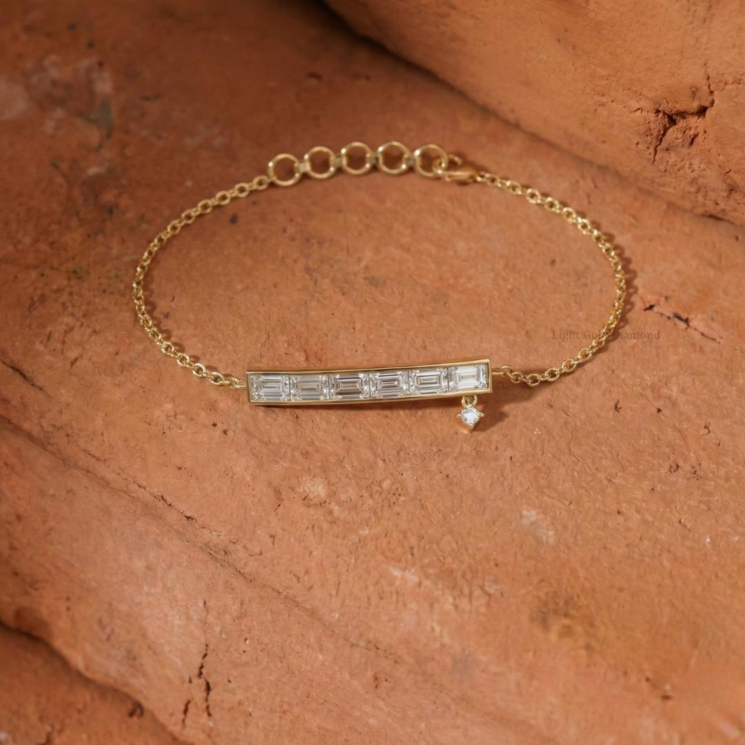 Baguette Cut Lab Grown Diamond Bar Bracelet