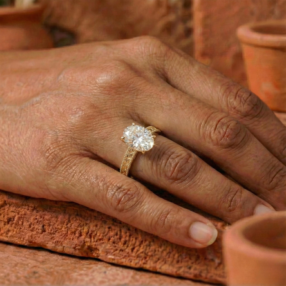 Filigree Oval Lab Grown Diamond Solitaire Ring