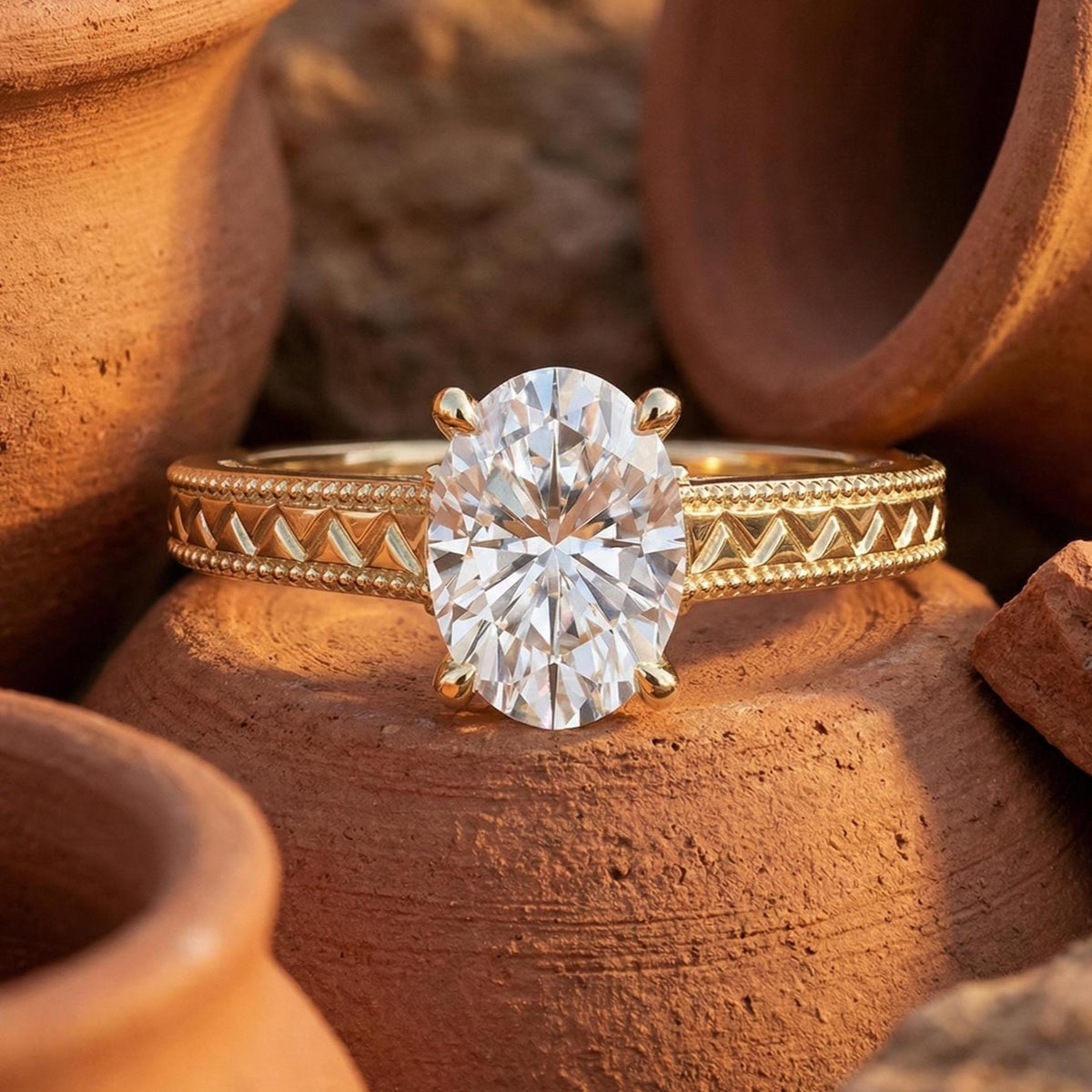Filigree Oval Lab Grown Diamond Solitaire Ring