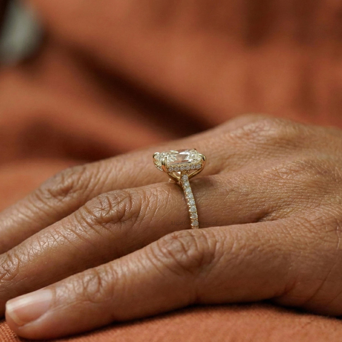 Radiant Cut Lab Grown Diamond Hidden Halo Engagement Ring