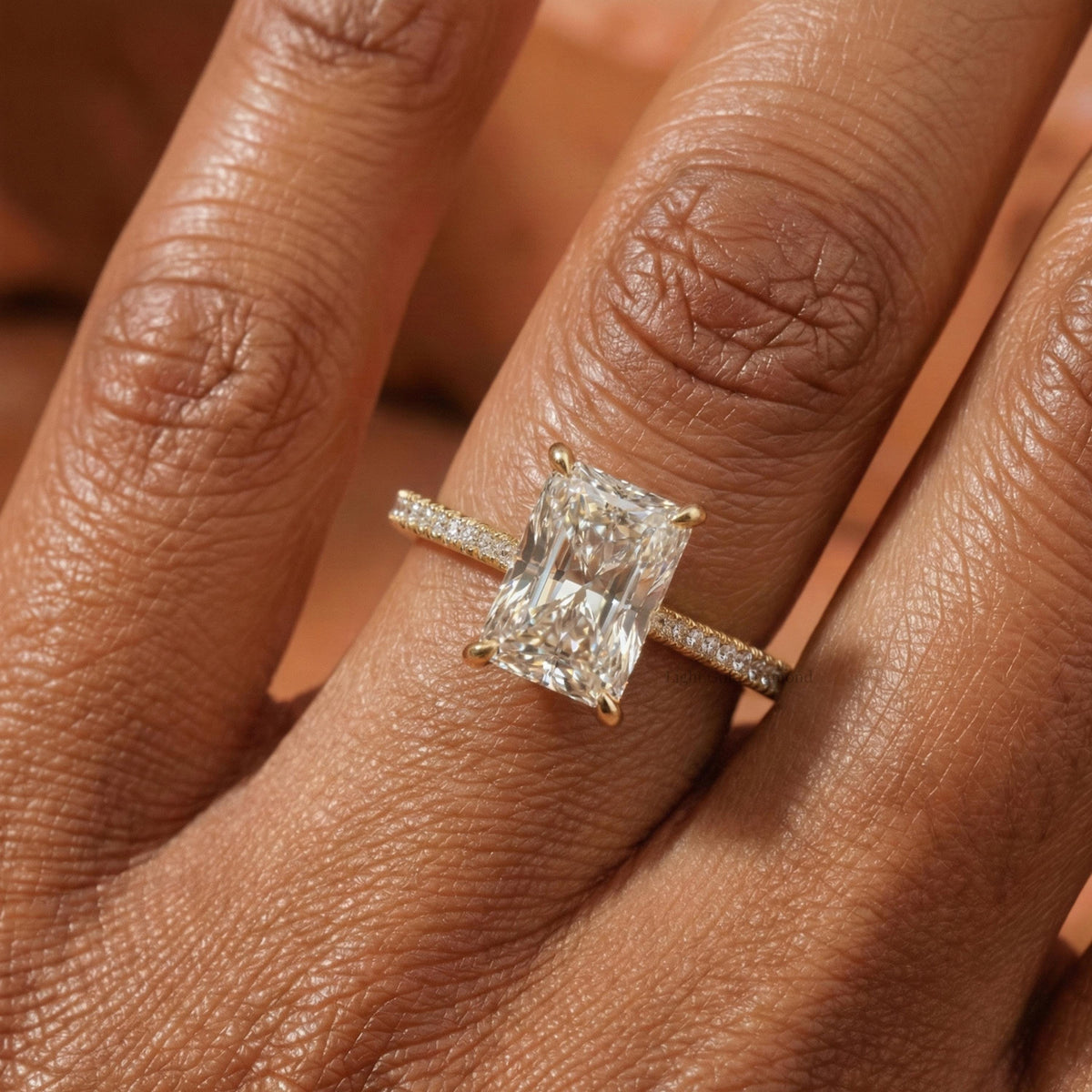 Radiant Cut Lab Grown Diamond Hidden Halo Engagement Ring