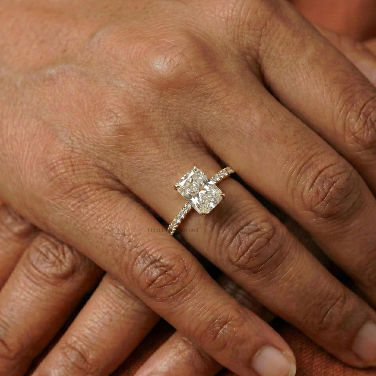Radiant Cut Lab Grown Diamond Hidden Halo Engagement Ring