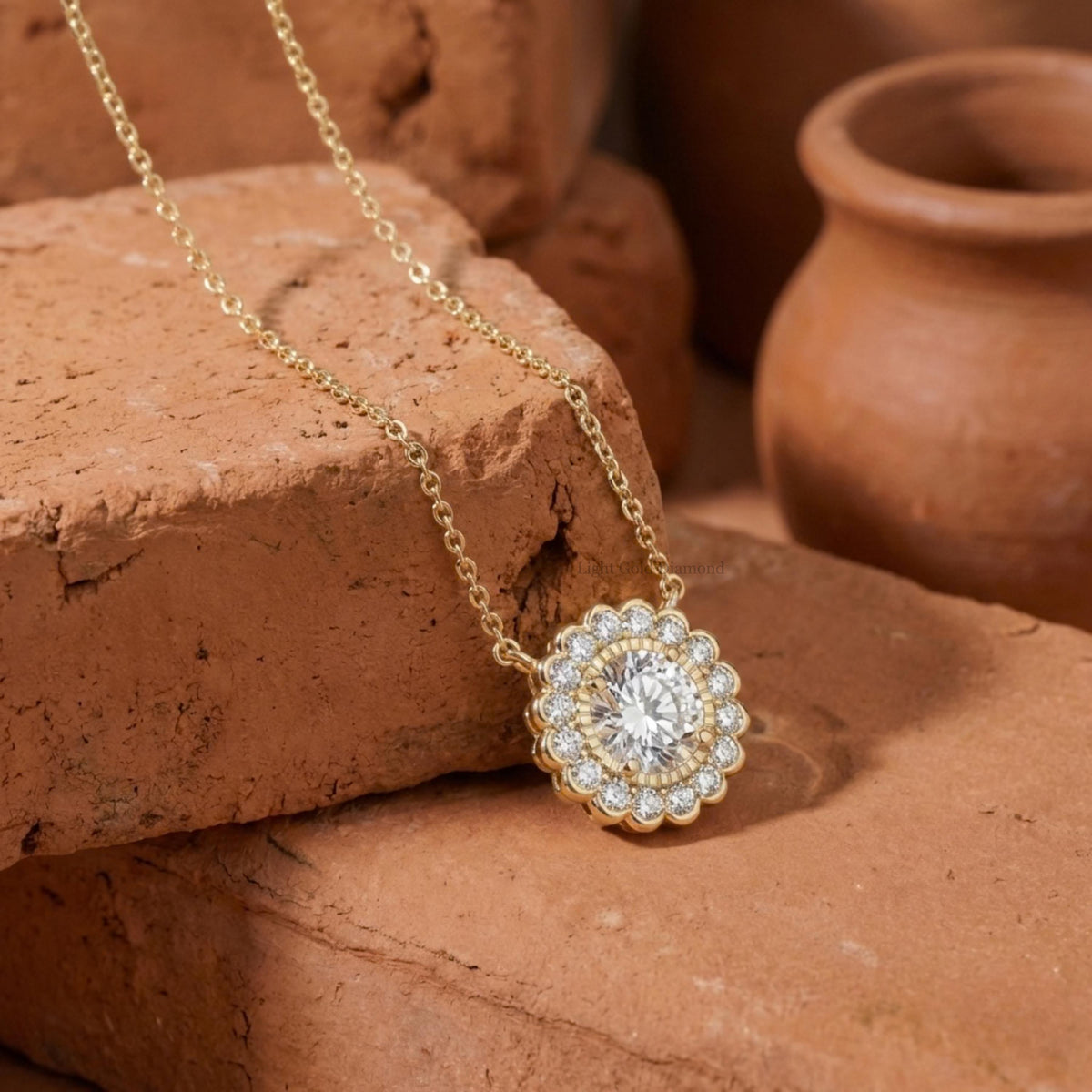 Round Lab Grown Diamond Floral Necklace