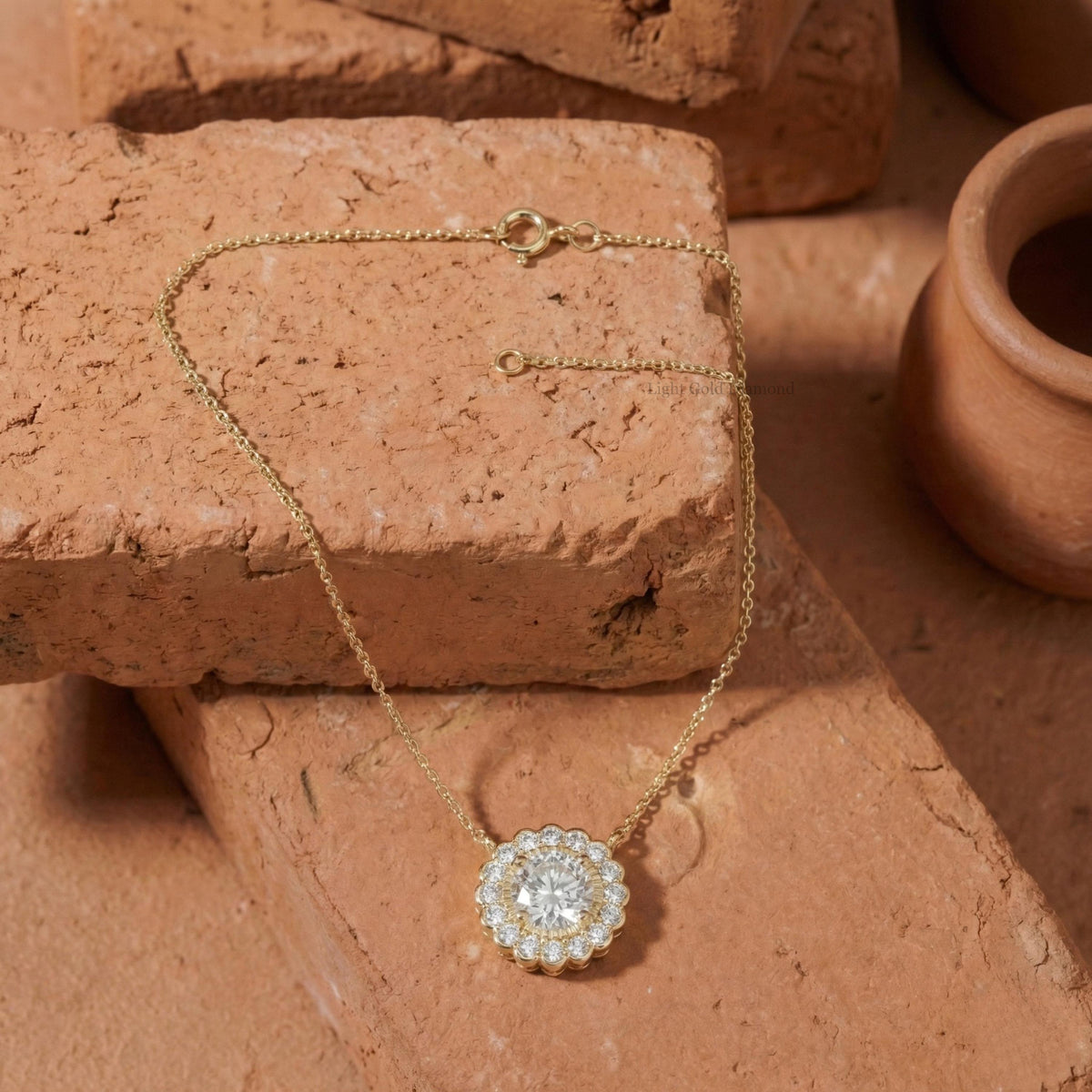 Round Lab Grown Diamond Floral Necklace
