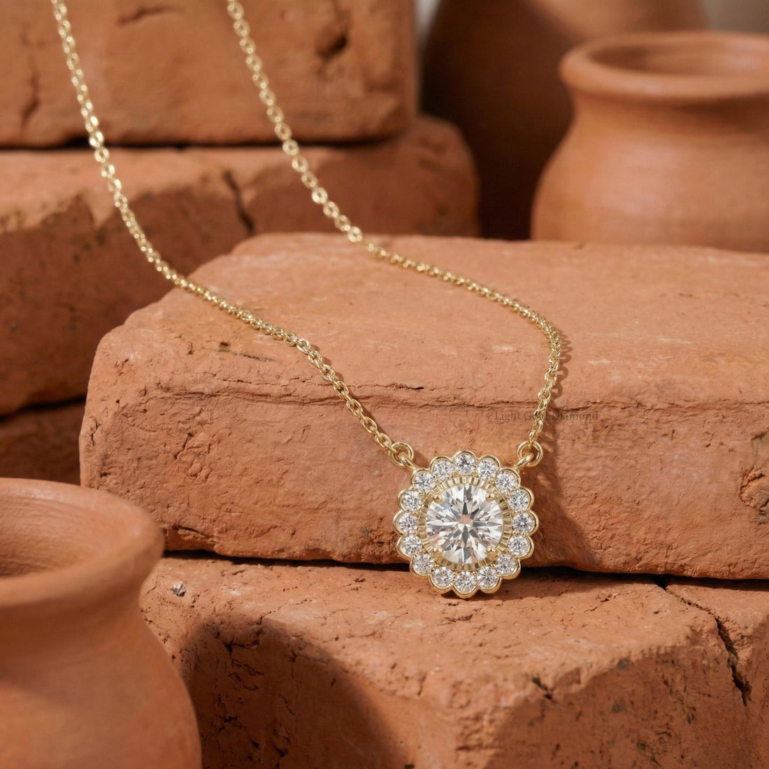 Round Lab Grown Diamond Floral Necklace