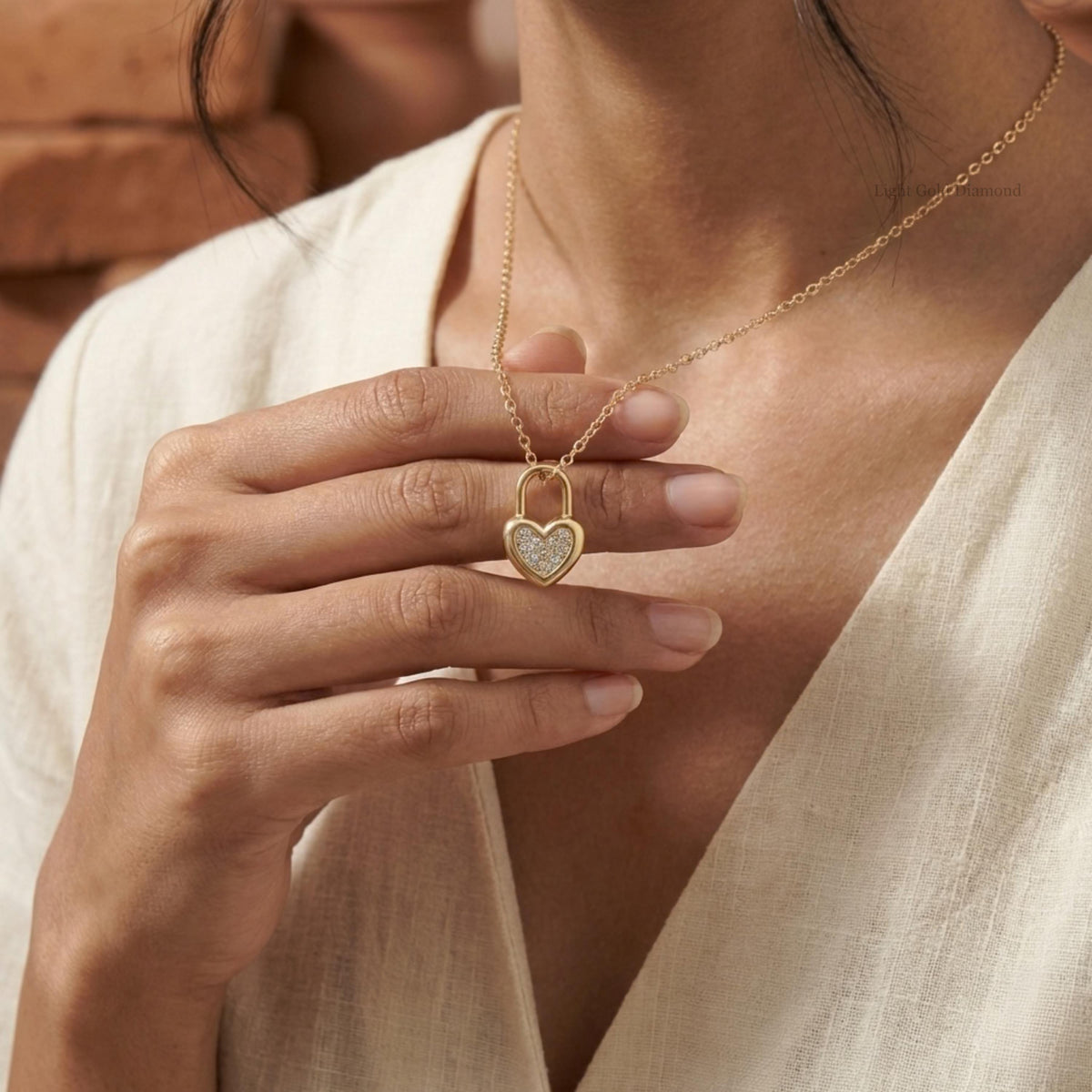 Lab Grown Round Diamond Heart Lock Necklace