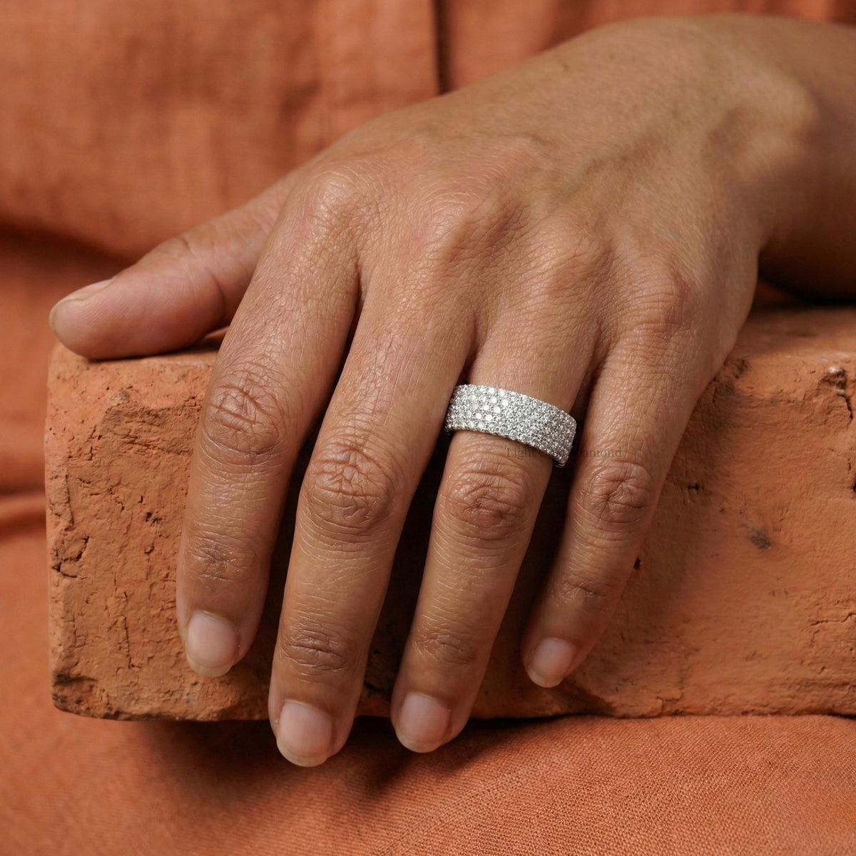 Round Cut Lab Grown Diamond Pave Set Wedding Band