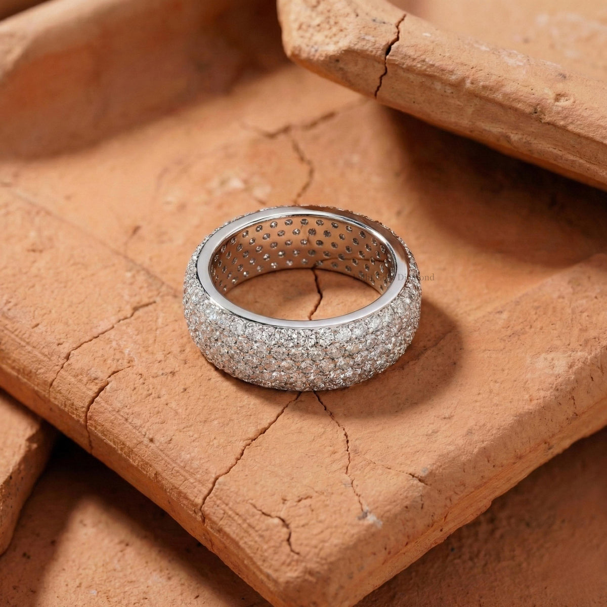 Round Cut Lab Grown Diamond Pave Set Wedding Band