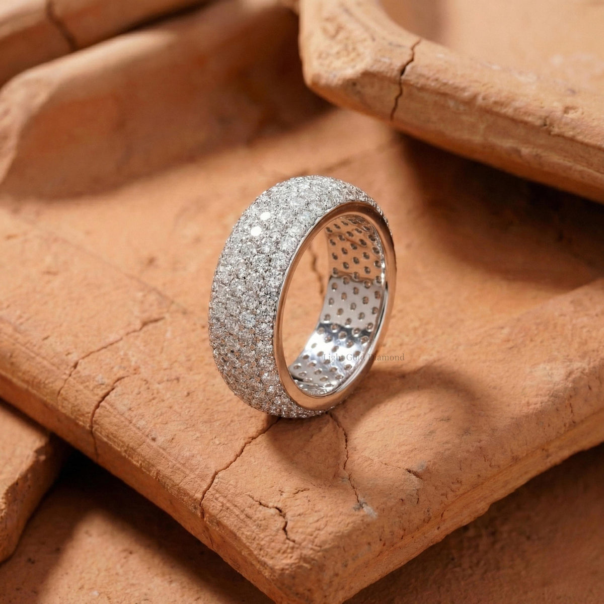 Round Cut Lab Grown Diamond Pave Set Wedding Band