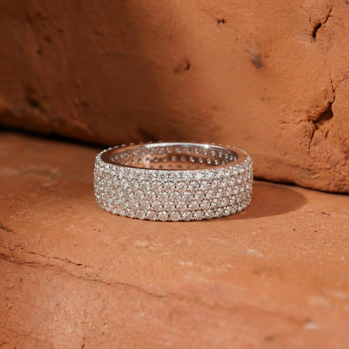 Round Cut Lab Grown Diamond Pave Set Wedding Band
