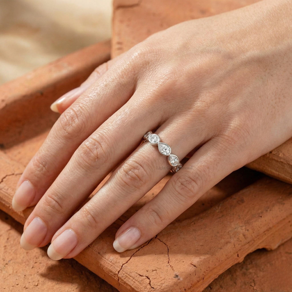 Lab Grown Pear Diamond Bezel Set Eternity Band