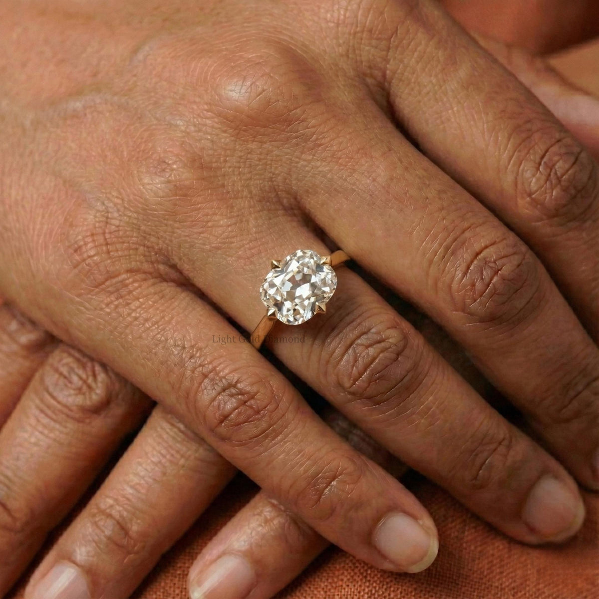 Old Mine Cushion Cut Lab Grown Diamond Solitaire Engagement Ring