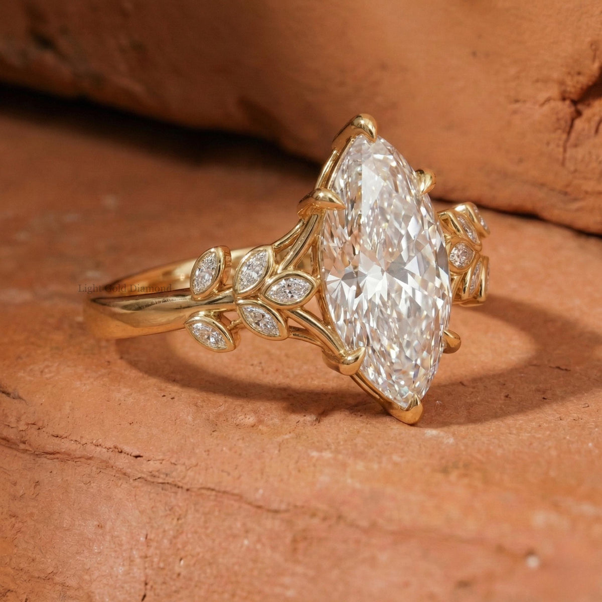 Marquise Cut Lab Grown Diamond Nature Inspired Engagement Ring