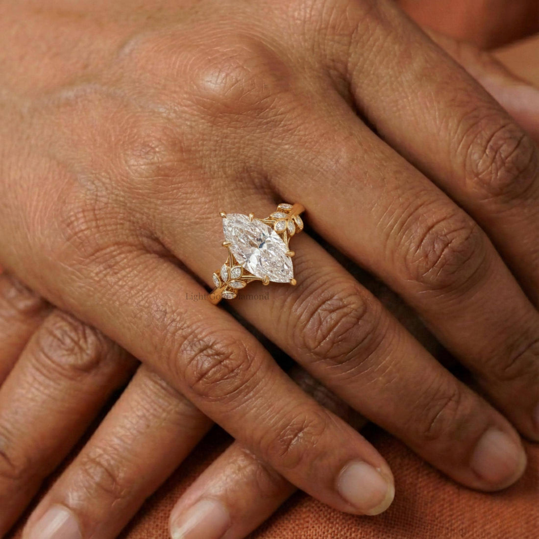 Marquise Cut Lab Grown Diamond Nature Inspired Engagement Ring