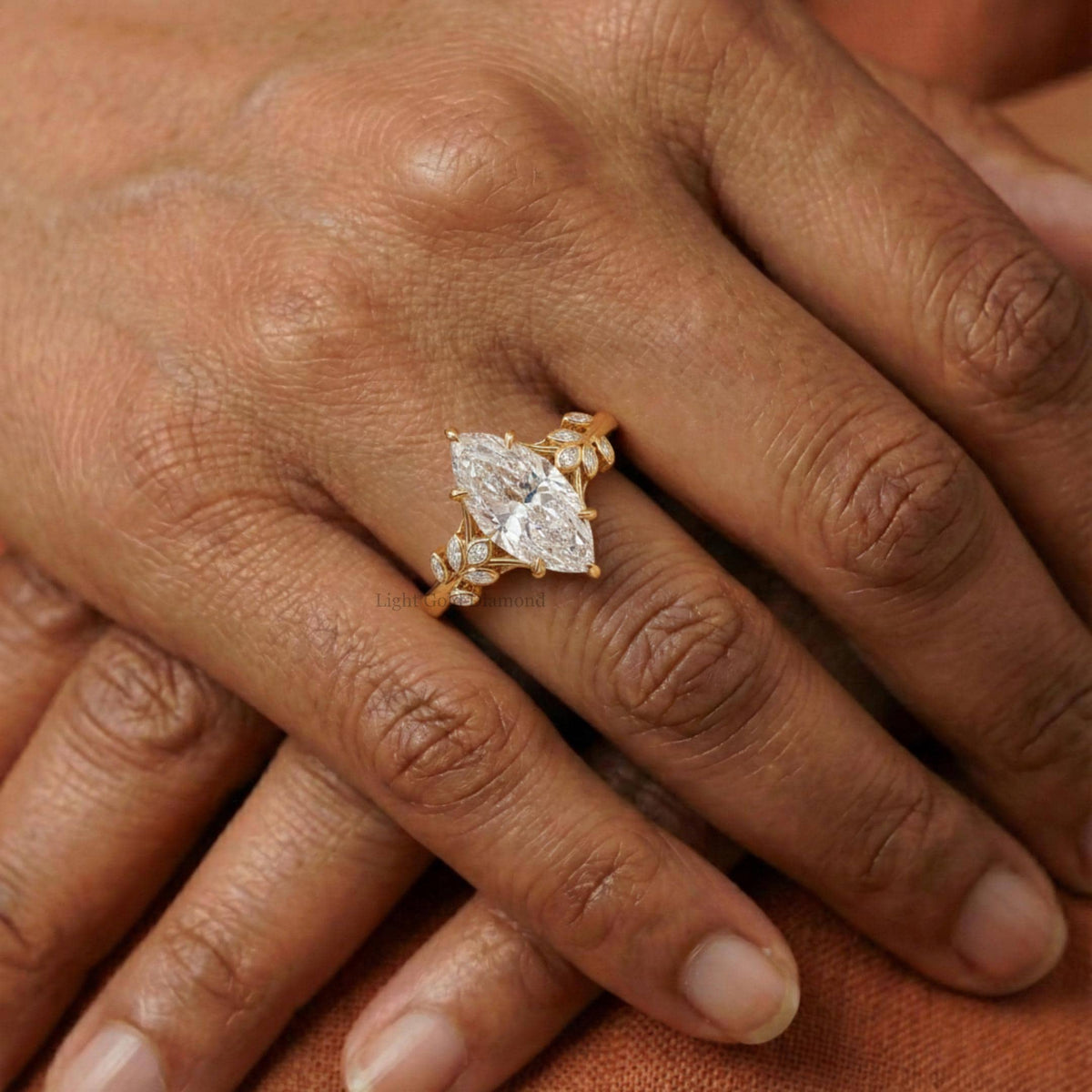 Marquise Cut Lab Grown Diamond Nature Inspired Engagement Ring