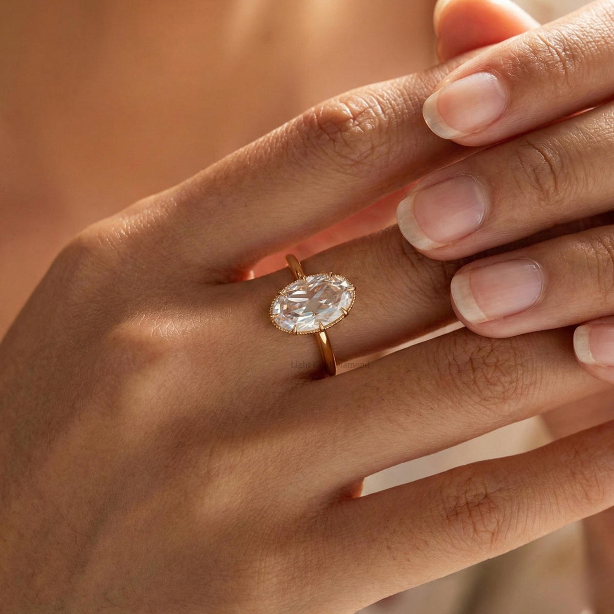 Old Mine Oval Cut Lab Grown Diamond Solitaire Engagement Ring