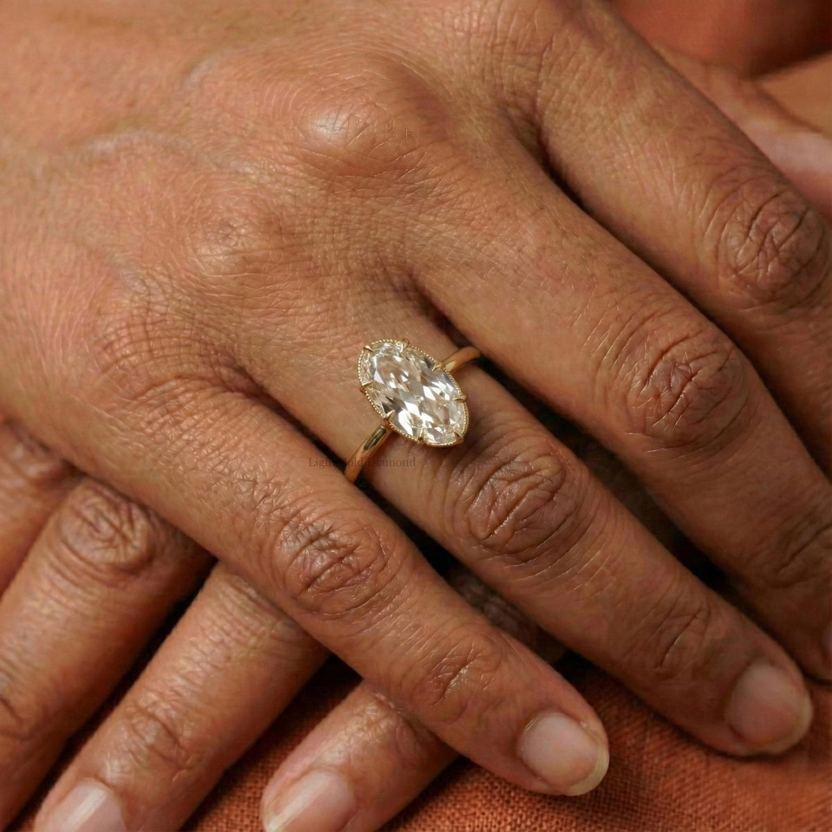 Old Mine Oval Cut Lab Grown Diamond Solitaire Engagement Ring
