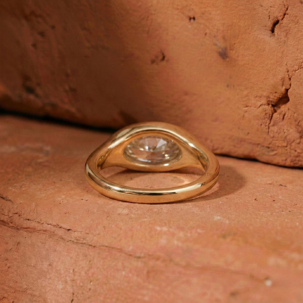 Old Mine Moval Cut Lab Grown Diamond East West Solitaire Ring