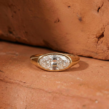 Old Mine Moval Cut Lab Grown Diamond East West Solitaire Ring