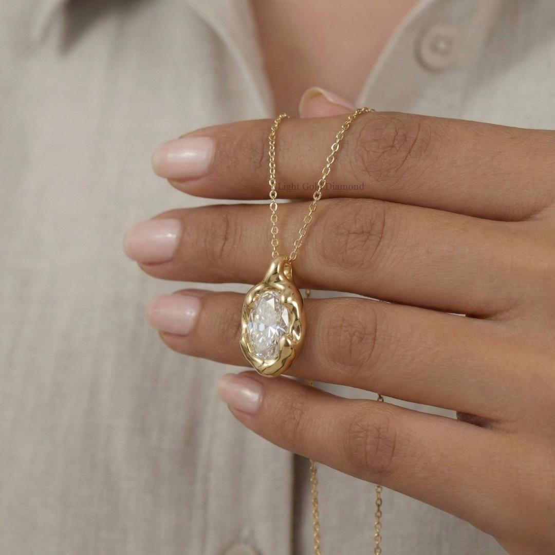 Oval Cut Lab Grown Diamond Dainty Pendant Necklace