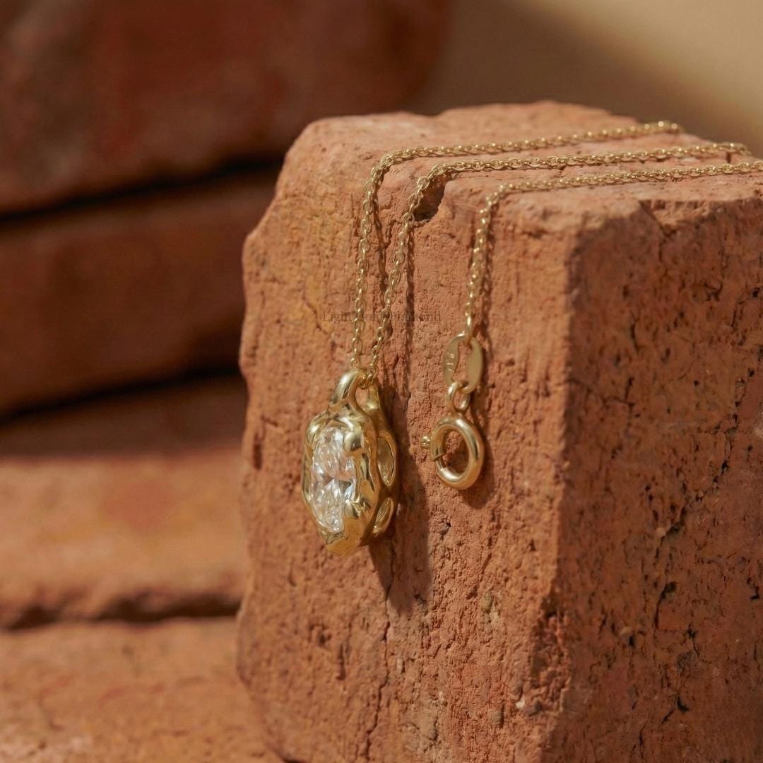 Oval Cut Lab Grown Diamond Dainty Pendant Necklace