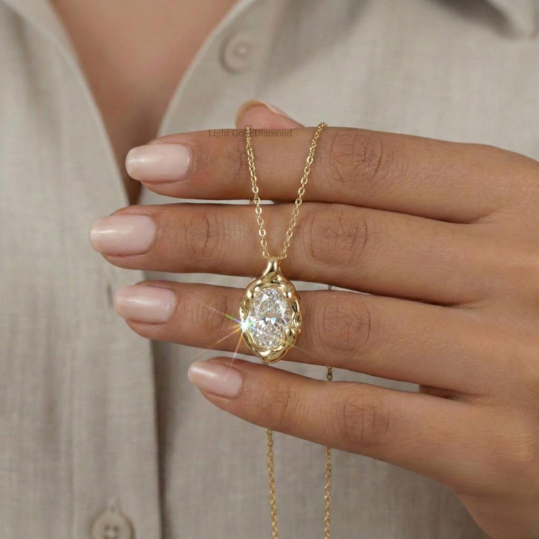 Oval Cut Lab Grown Diamond Dainty Pendant Necklace