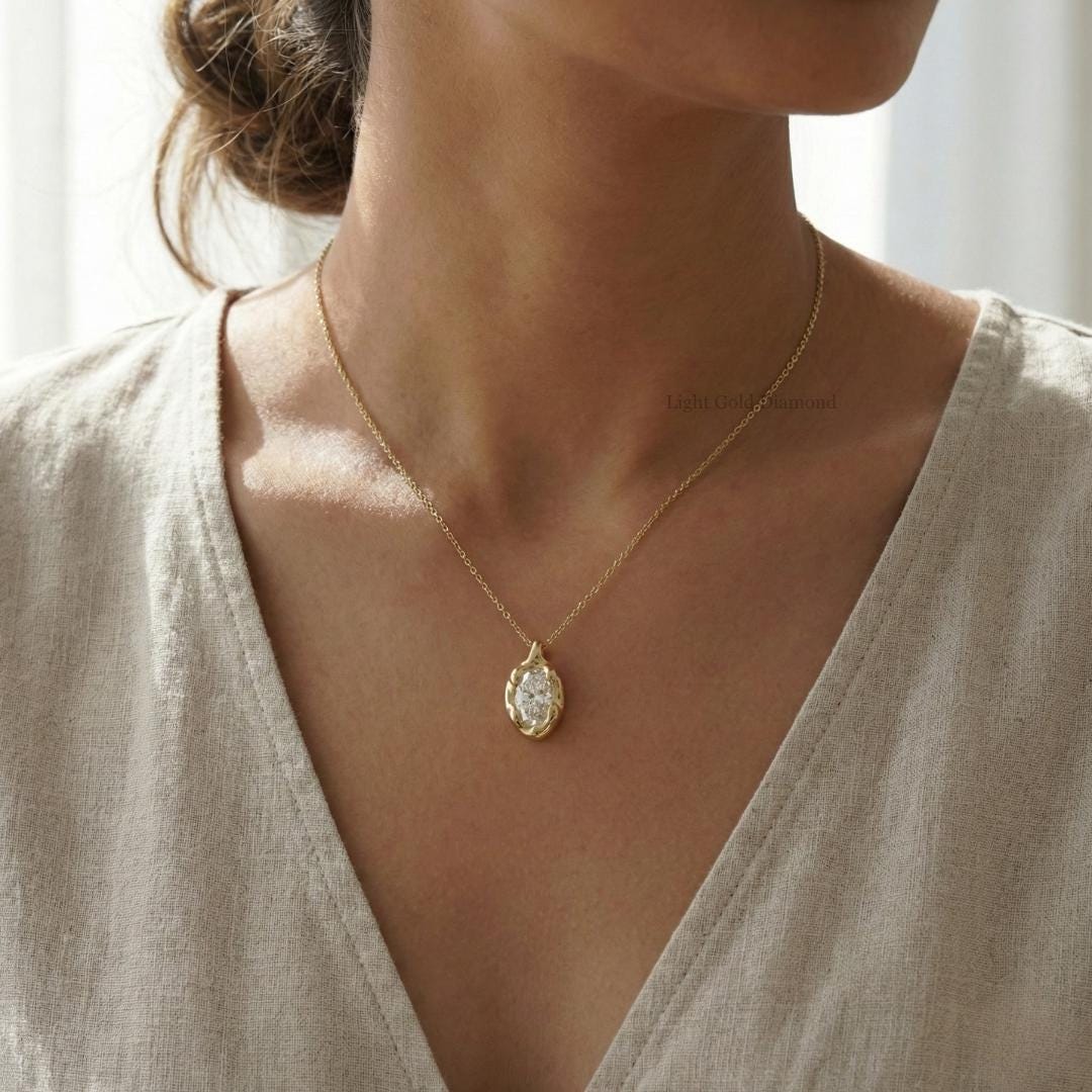 Oval Cut Lab Grown Diamond Dainty Pendant Necklace
