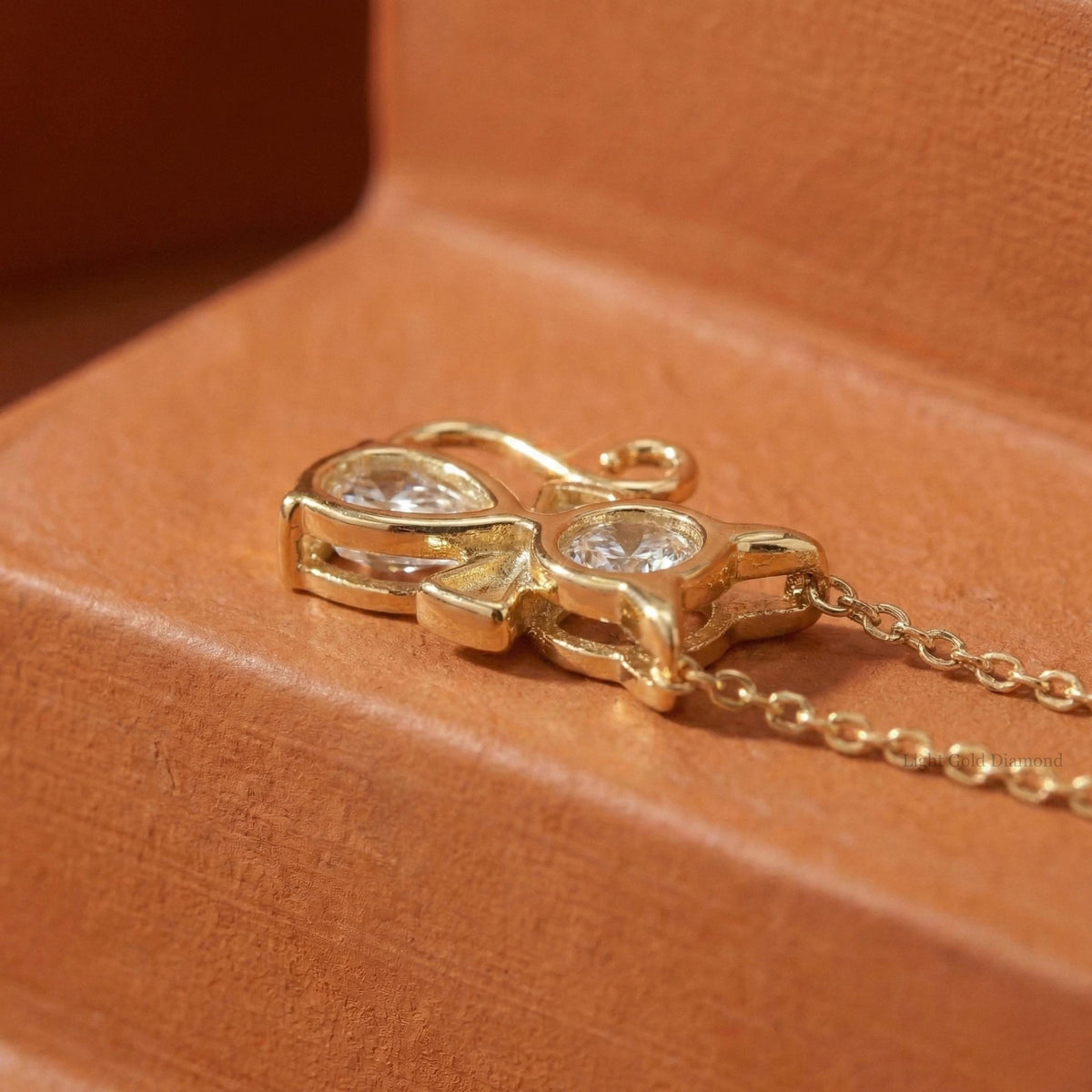 Round & Pear Cut Lab Grown Diamond Cat Necklace