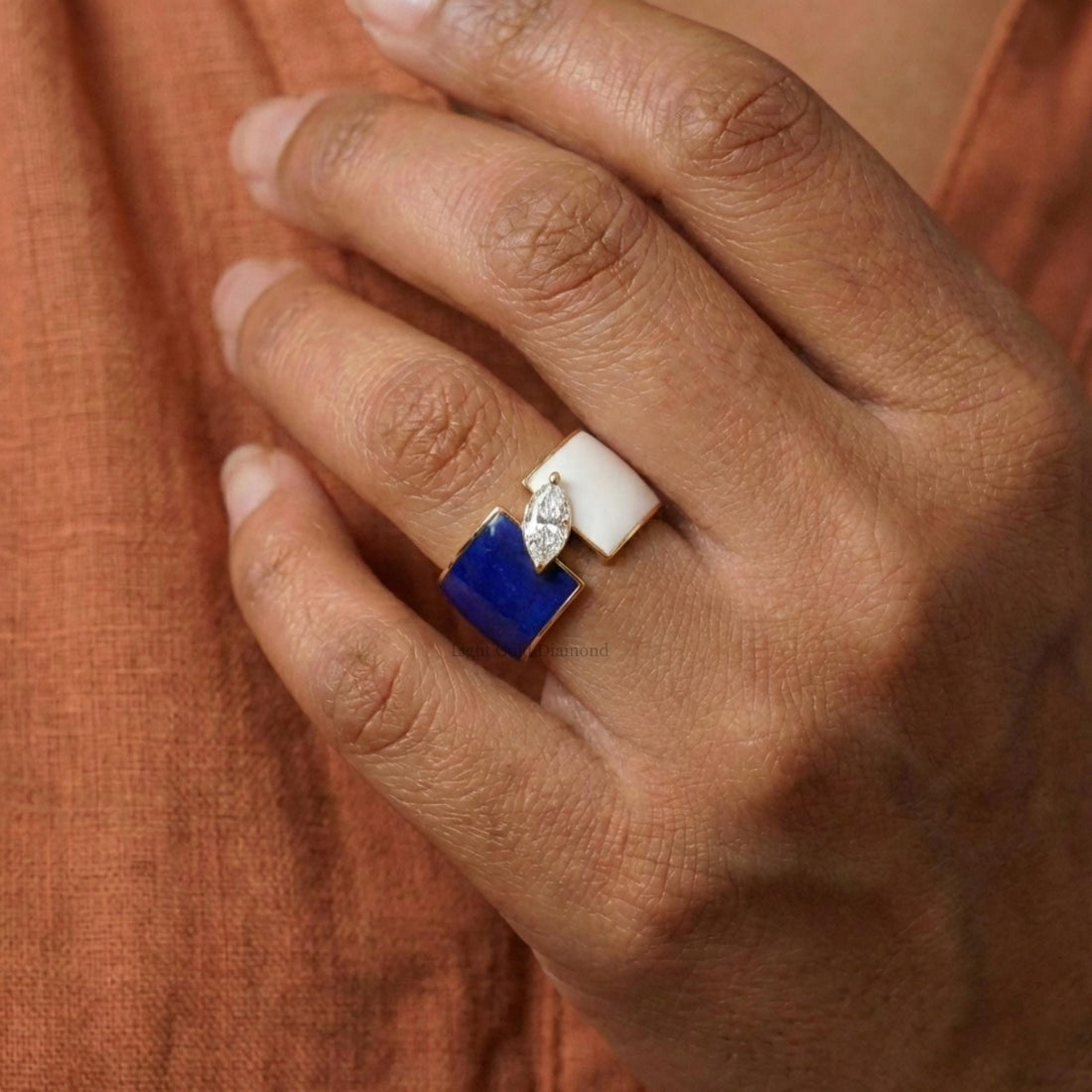 Marquise Cut Lab Grown Diamond Enamel Solitaire Ring