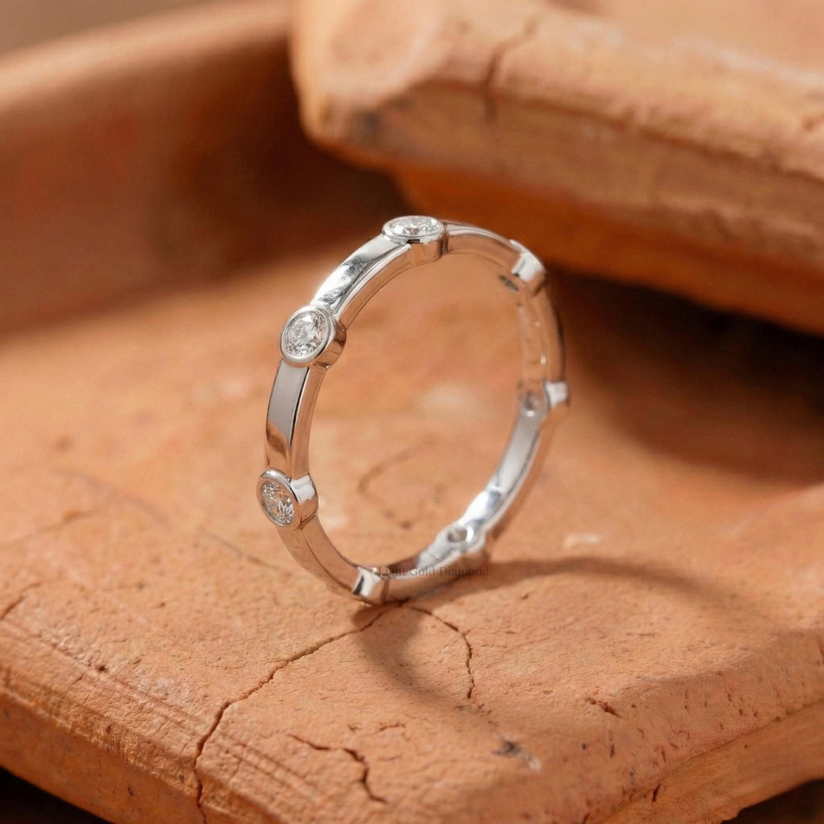 Round Cut Lab Grown Diamond Distance Band For Wedding Gift