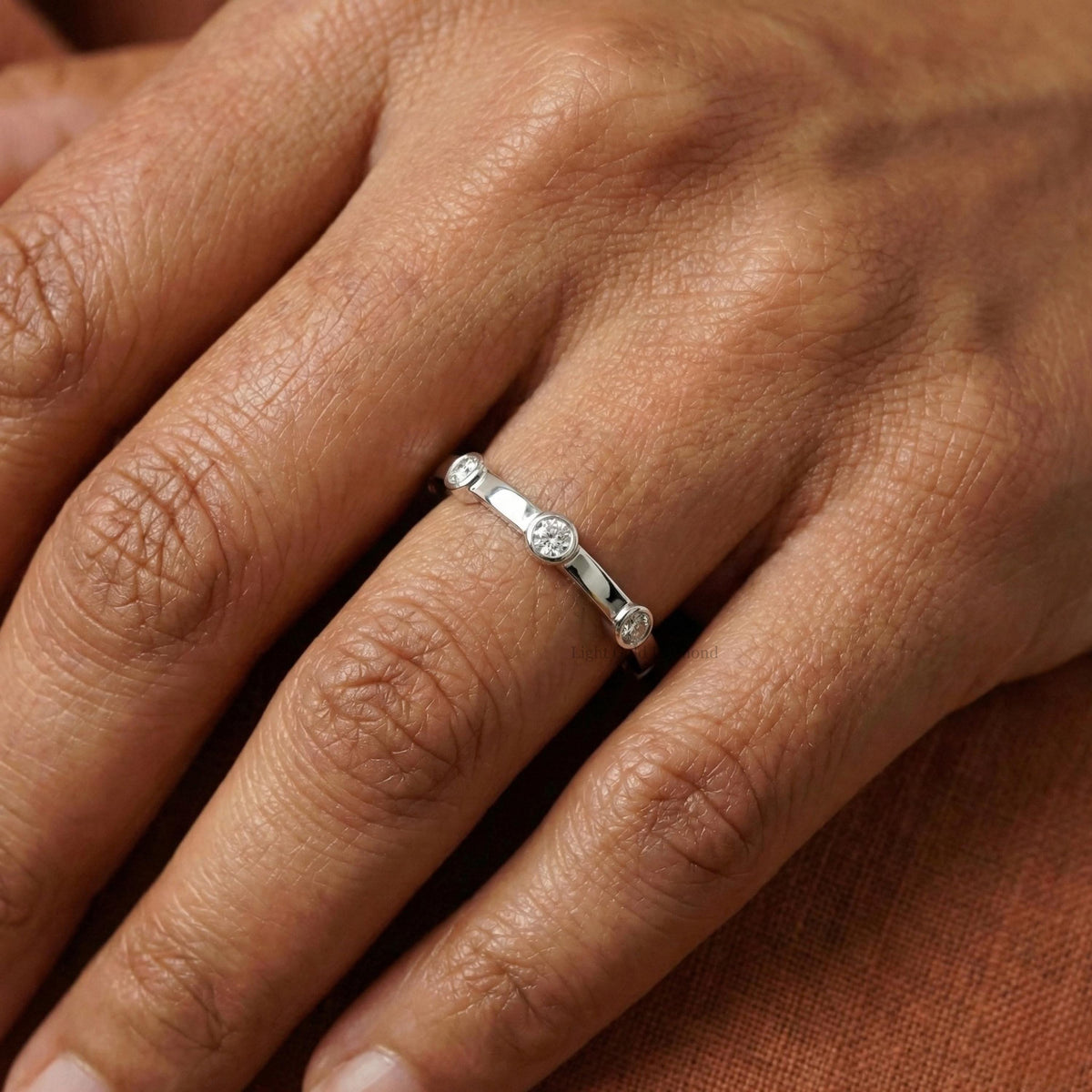 Round Cut Lab Grown Diamond Distance Band For Wedding Gift