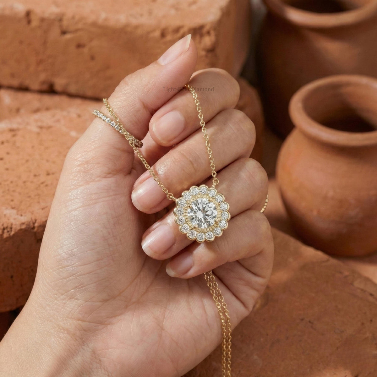 Round Lab Grown Diamond Floral Necklace