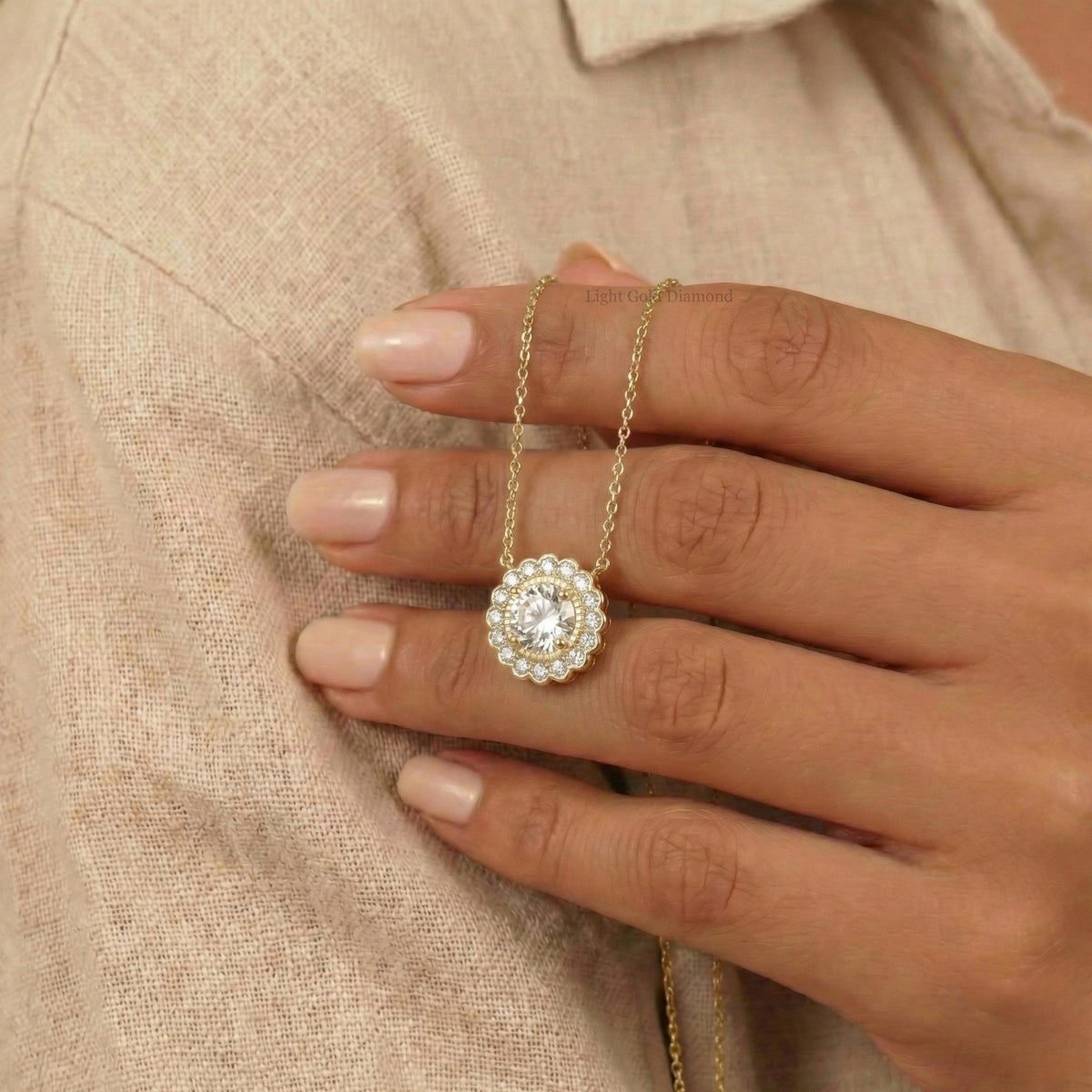 Round Lab Grown Diamond Floral Necklace