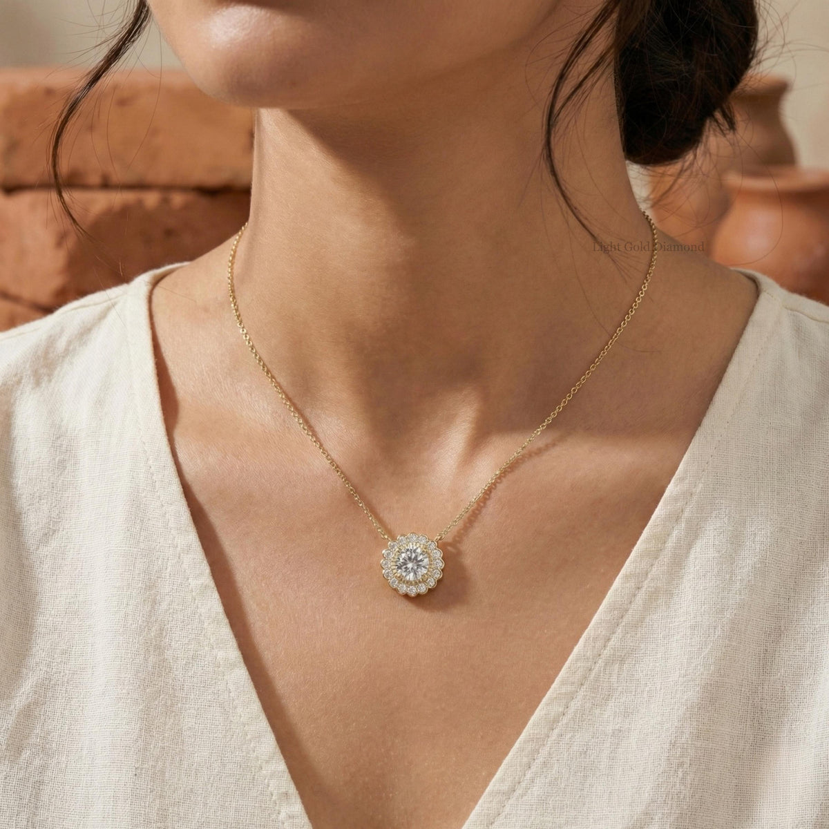 Round Lab Grown Diamond Floral Necklace