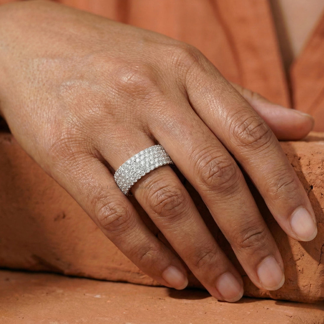 Round Cut Lab Grown Diamond Pave Set Wedding Band