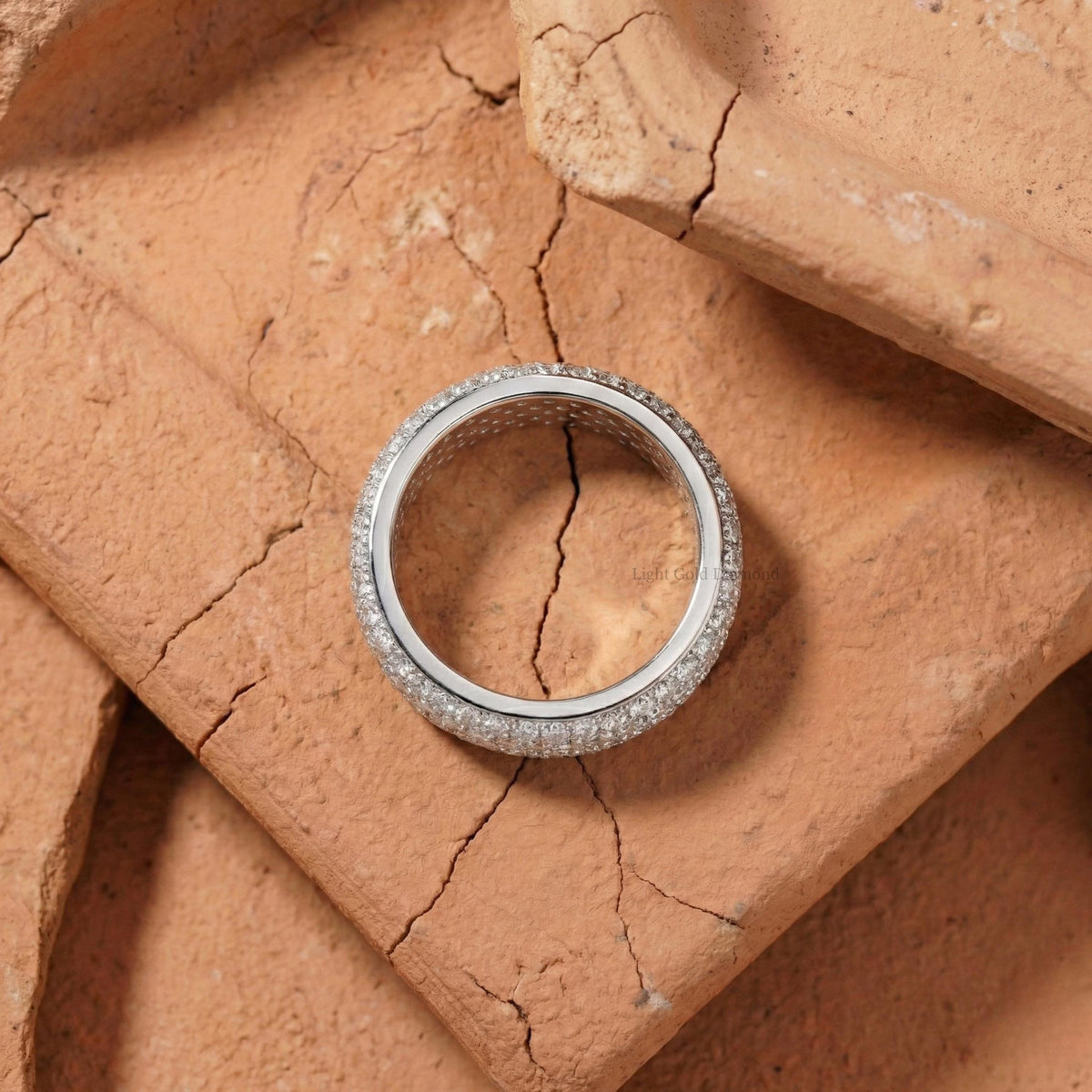 Round Cut Lab Grown Diamond Pave Set Wedding Band